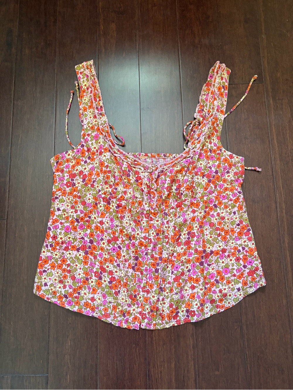 Free People Floral Tie-strap Tank Top — Pink/Orange/Green